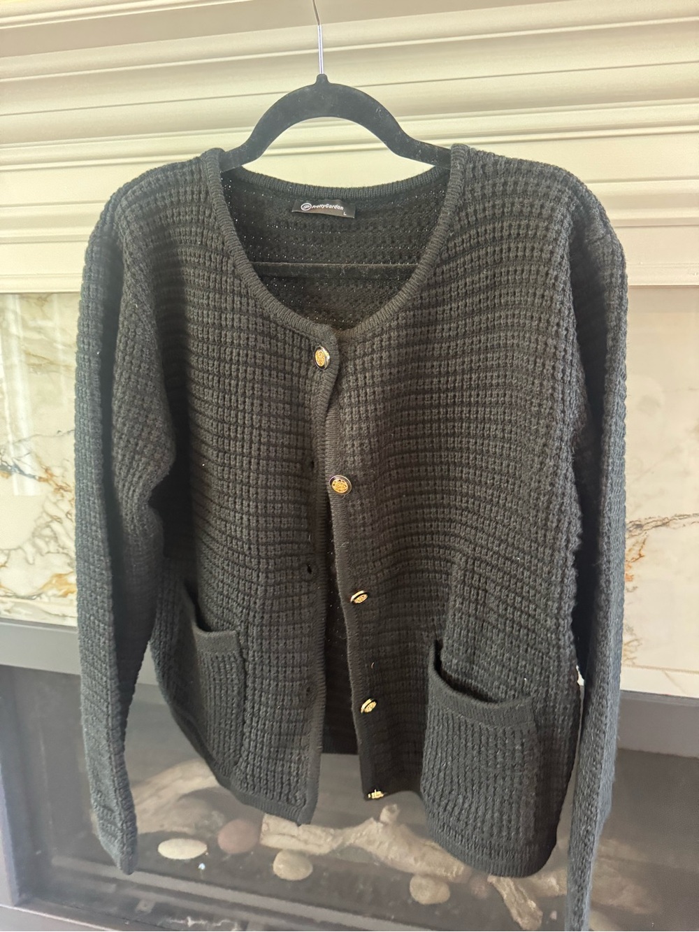 Men's Textured Black Button-Front Cardigan Sweater